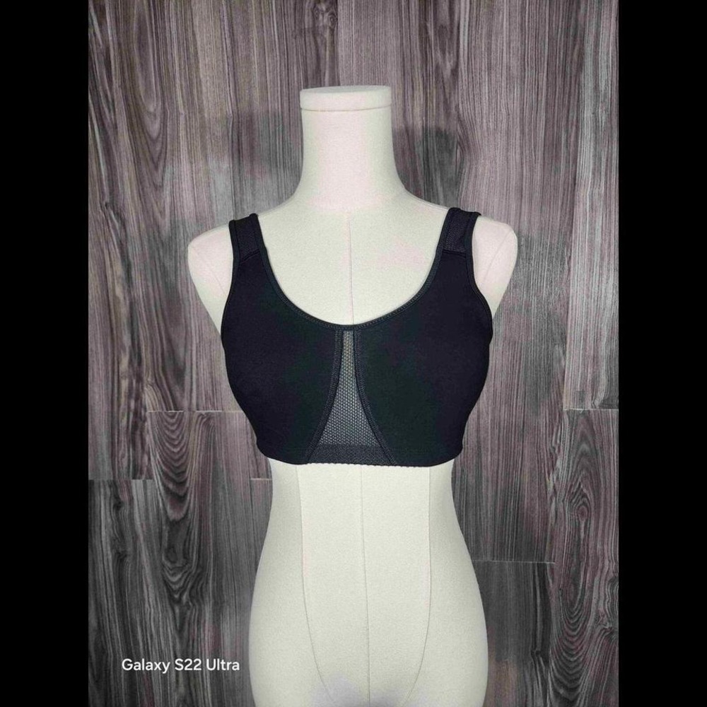 Victorias Secret Black Mesh Panel Sports Bra 34C Hook Back 8051